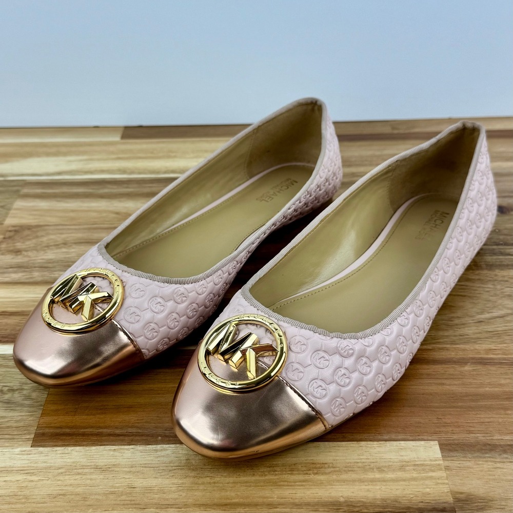Michael Kors Ballet Flats Rose Gold Cap Toe Logo Detail Size 8M - Picture 1 of 9